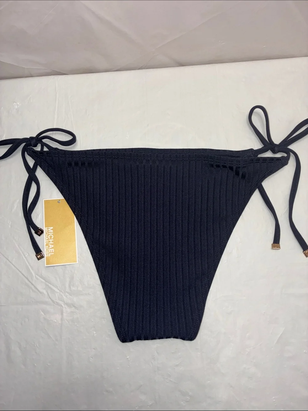 Michael Kors Black Ribbed Tie-Side Bikini Bottoms